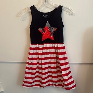 The Children's Place Black Dress with Sequined Star and Striped Skirt